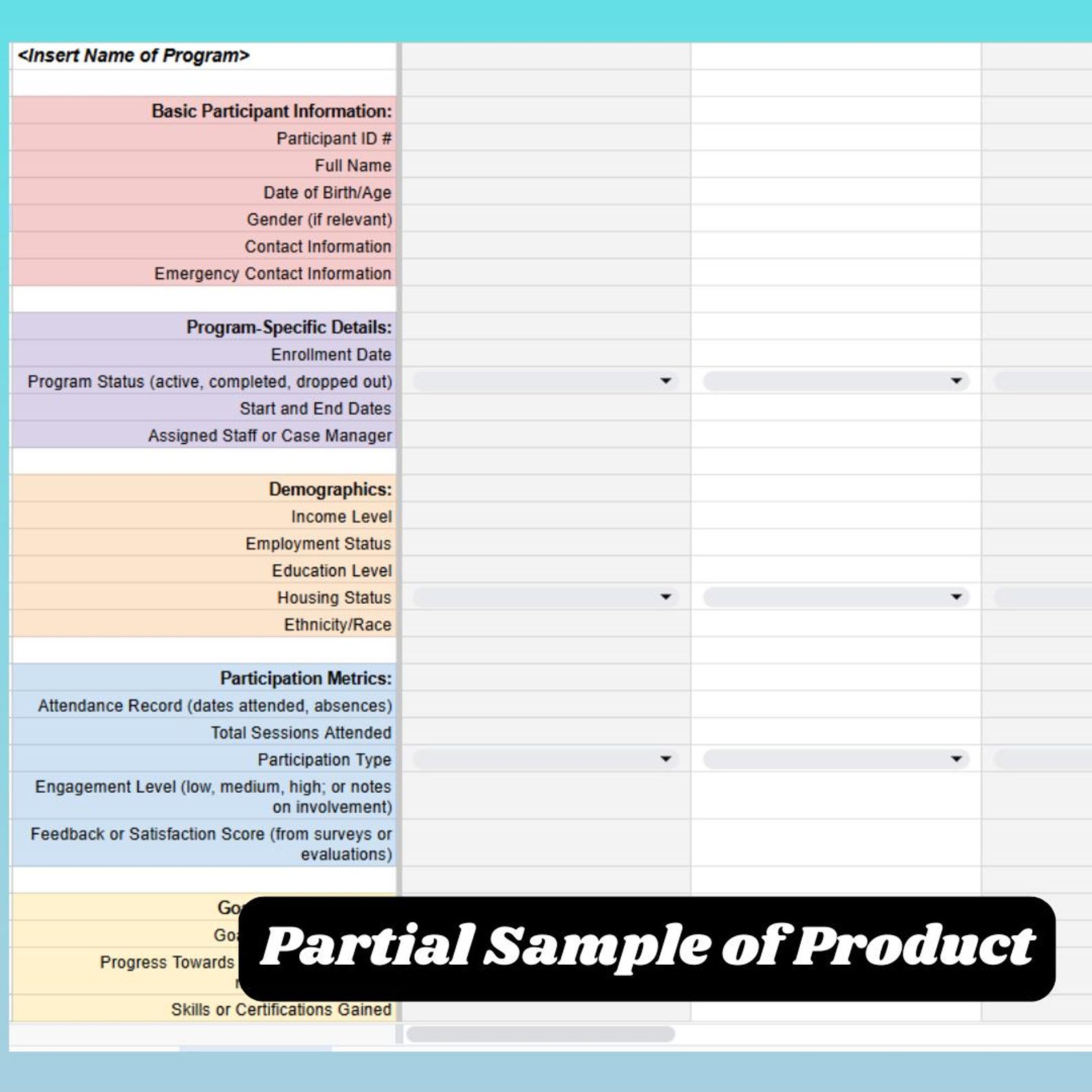 Program Participant Tracker Spreadsheet | Data Management Tool ...