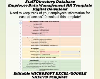 Lista de lista de funcionários simples | Banco de dados de diretório de funcionários | Modelo de RH de gerenciamento de dados de funcionários | Download digital