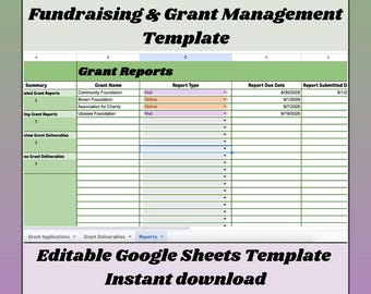 Nonprofit Grant Management Template | Google Sheets, Budget Tracker (Digital Download)