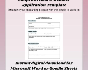 Mall för ansökan om styrelseledamot i ideell organisation | Word- eller Google Sheets-dokument | Digital nedladdning