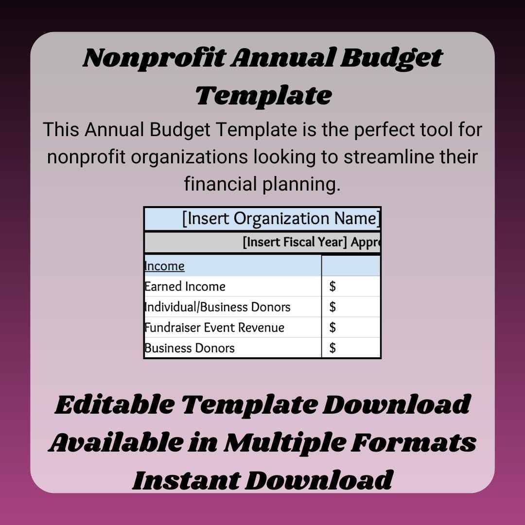 Nonprofit Organization Annual Budget Excel Google Sheets Template - Etsy