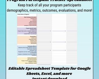 Program Participant Tracker Spreadsheet | Data Management Tool | Attendance Record Log | Nonprofit Excel Template