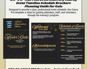 Charity Event Itinerary Template | Gala Timeline, 8.5” x 11” (Canva Pro, PDF Guide)
