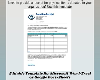 Editable Donation Receipt Template | Printable Charitable Form (Digital Download)
