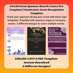 Plantilla Canva Pro para tableros de patrocinadores de eventos de 24 x 36 / Plantilla de reconocimiento de eventos de recaudación de fondos