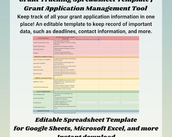 Spårare för bidragsansökningar | Excel- och Google Sheets-mall (digital nedladdning)