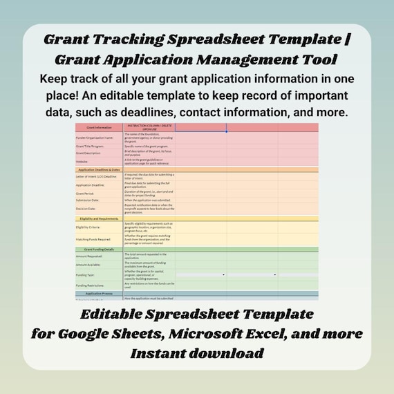 Grant Application Tracker | Excel & Google Sheets Template (Digital Download)