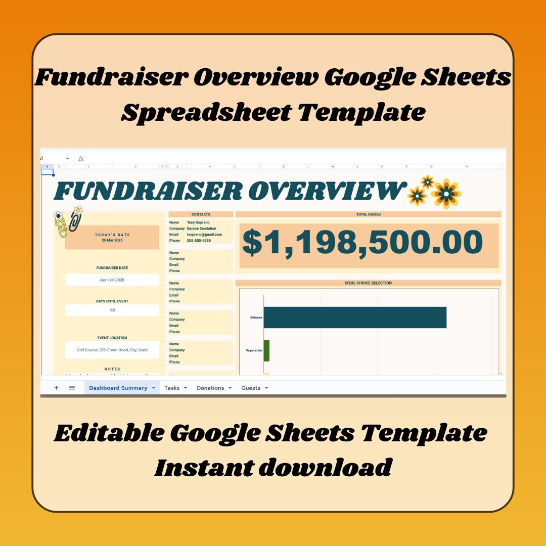 Nonprofit Fundraising Google Sheets Template | Donor & Task Tracker ...