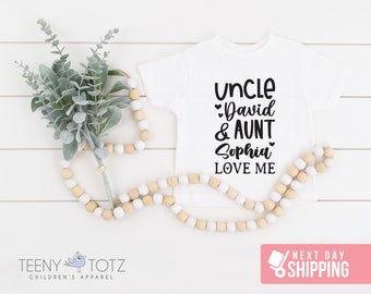 Personalized Aunt and Uncle Shirt | Custom Name Aunt and Uncle Baby Shirt, My Aunt and Uncle Love Me Toddler Shirt