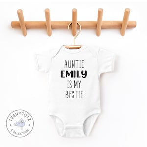 Auntie Is My Bestie Baby Bodysuit | Personalized Auntie Baby Romper, Cute Aunt Baby Bodysuit, Funny Aunt Baby Romper