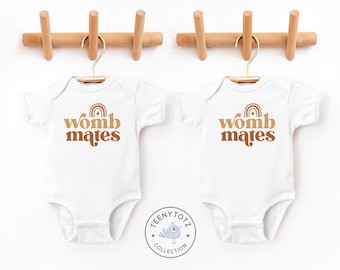 Womb Mates Twin Bodysuit | Boho Baby Romper, Funny Best Friends Twin Bodysuit, Matching Best Friend Romper, Twin Baby Gift