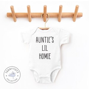 Auntie&#39;s Lil&#39; Homie Baby Bodysuit | Cute Auntie Baby Romper, Funny Aunt Baby Bodysuit, Baby Shower Gift