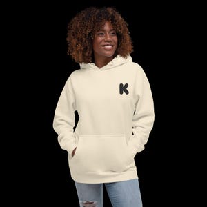 Moletom com capuz e monograma com letras em bolha - Moletom com inicial personalizada - Presente unissex personalizado - Pulôver gráfico moderno para ele e para ela