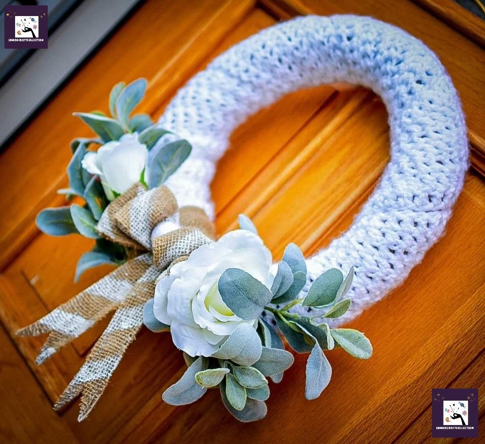 Crochet Sweater Wreath With Floral and Burlap Bow Etsy