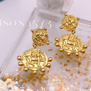 Roman Coin Earrings | Gold Plated Earrings | Disk Earrings | Bold Statement Jewelry | Minimalist Jewelry | Best Gift for HER