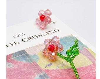 Cute Flower Beaded Earrings | Kawaii Handmade Stud Earrings | Asymmetric Stud Earrings | Glass Beaded Statement Earrings | Best Gift for HER