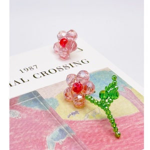 Cute Flower Beaded Earrings | Kawaii Handmade Stud Earrings | Asymmetric Stud Earrings | Glass Beaded Statement Earrings | Best Gift for HER