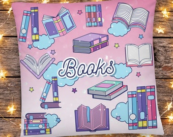 Almohada de lectura, almohada de libro, regalo para amantes de los libros, regalo de biblioteca, regalo de libros, decoración de libros, almohada de 18 x 18 con inserto incluido