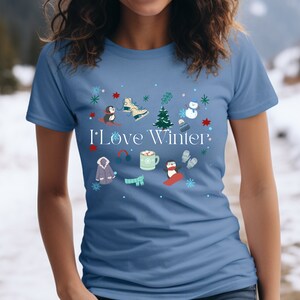 Camiseta I Love Winter, Camiseta Cute Winer, Camiseta Snow Day, Olá Inverno, Vibes de Inverno, Vibes Aconchegantes, Camisetas de Inverno, País das Maravilhas do Inverno