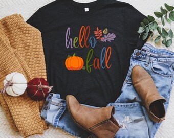 Hello Fall Tshirt, Cute Fall Shirt, Fall Graphic Tee, Brunch shirt, Fall Shirt for Women, Autumn Shirt, October fall shirt, Unisex tee
