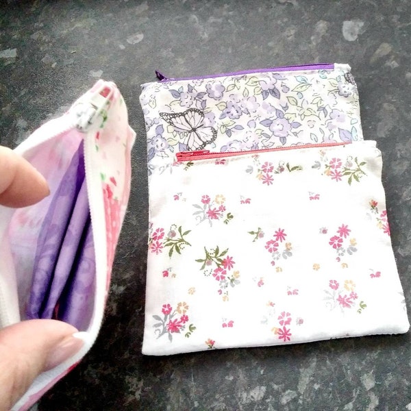 DITSY Coin Purse / Mini Pouch - Choice of 4 Floral Cotton Fabric Prints - Handmade - 12.5 x 10.5cm - Zip Fastening - Fully Lined