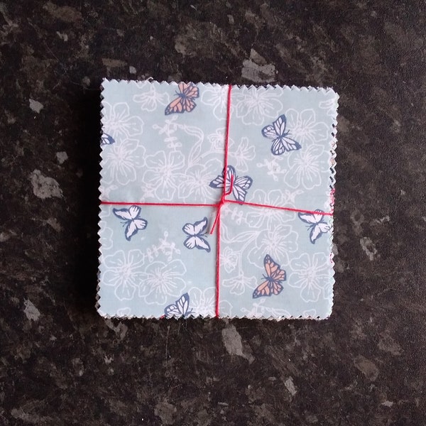 BLUE BUTTERFLY Charm Pack 5 x 5 inch Squares - 40-Bundle Blue Mix - Cotton Fabric - Patchwork, Quilting, Crafting, Cushion Cover Making