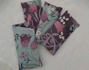 Handmade Padded Glasses Case: Teal and Heather Floral Design Cotton Spectacles Pouch