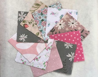 Pink and Grey Charm Pack: 5-inch Cotton Fabric Squares for Quilting or Crafts
