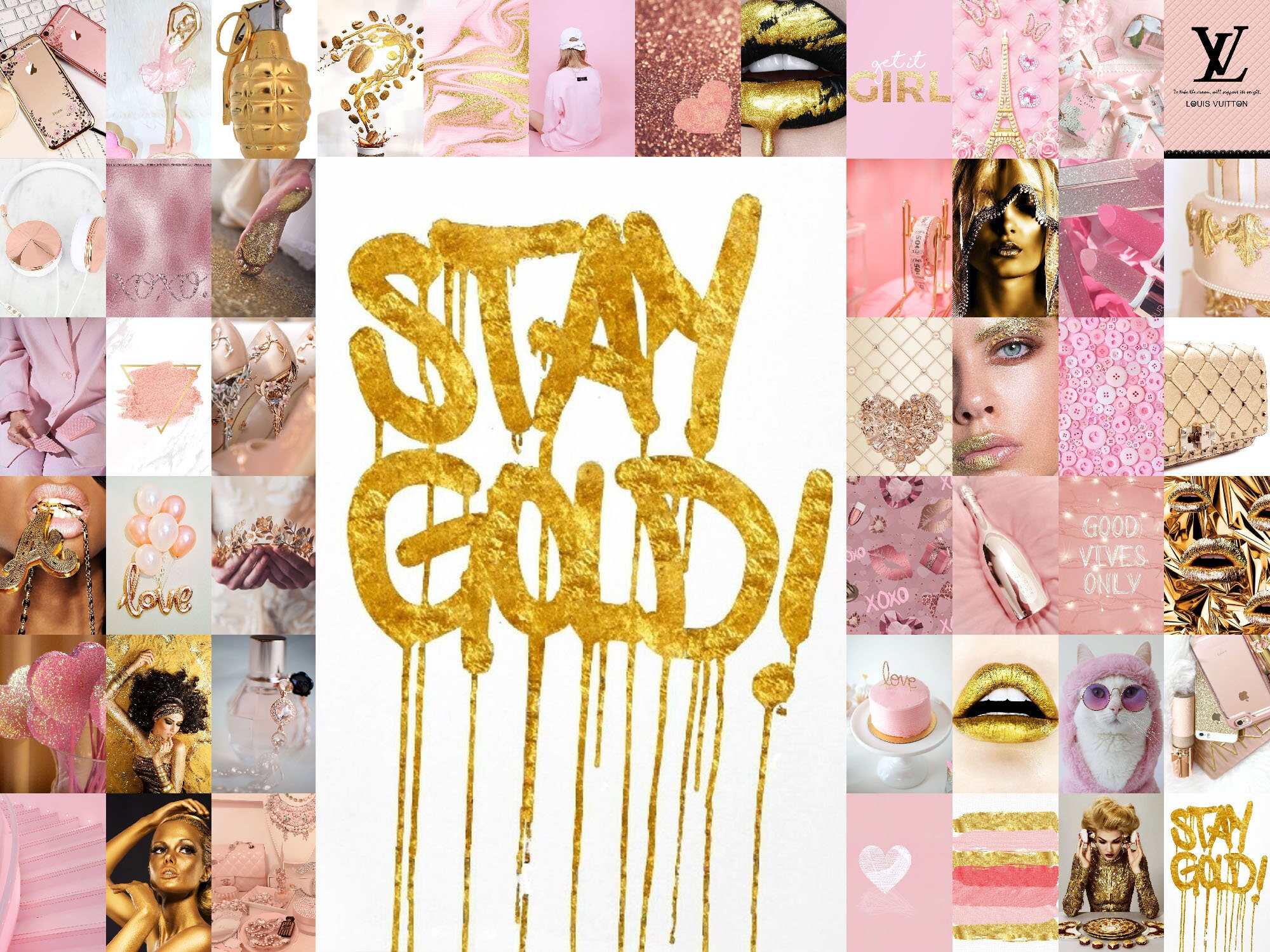 72 Pcs rose gold wall collage kit Gold & pink aesthetic room Etsy