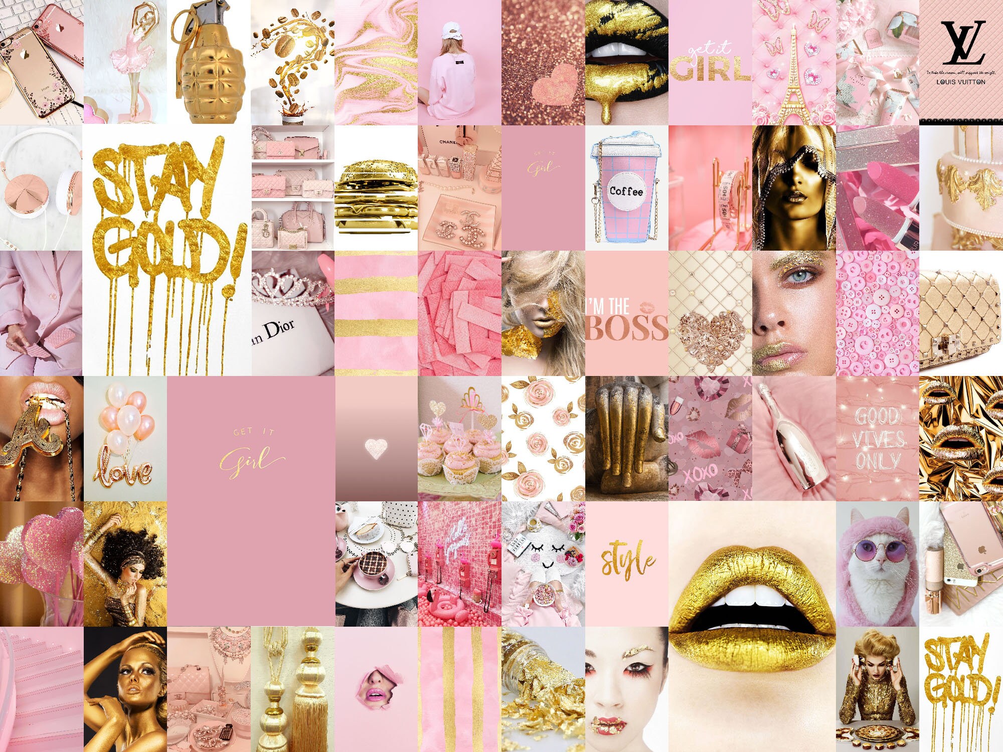 72 Pcs rose gold wall collage kit Gold & pink aesthetic room Etsy