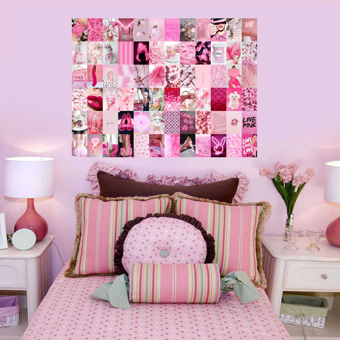 72 Pcs Rose Pink Wall Collage Kit Dirty Pink Aesthetic Room | Etsy
