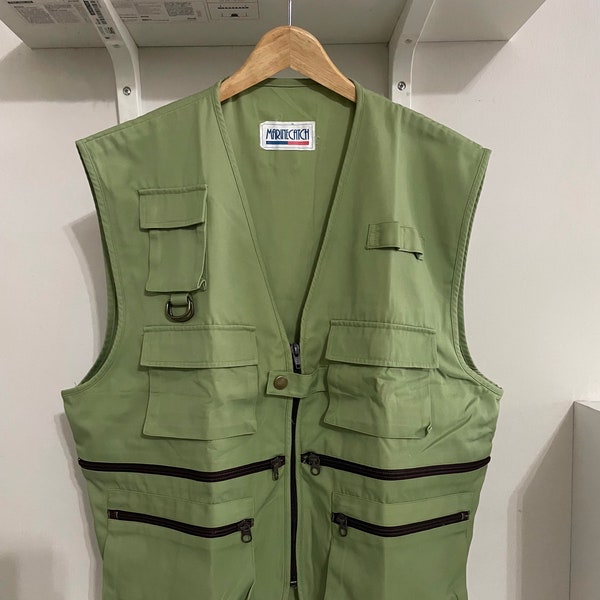 Vintage Green Vest Multi Pocket Japanese Vintage Fishing Outdoor Vest