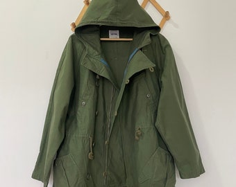 Ne-net Issey Miyake Green Army Fishtail Parka Hooded Jacket Irish Poplin Cotton Size 3 Women L
