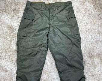 Vintage Green Nylon Japanese Military Winter Tanker Pants with Insulation Cargo Pants Army Green W 39 XL