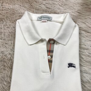Burberry London Top Polo Shirt white 3/4 Sleeve Nova Check Women's Size S