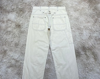 Beams Boy Vintage White Cream Carpenter Pants Soft Denim Low Rise Jeans Made in Japan W 30
