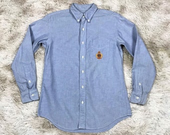 Vintage Polo Ralph Lauren Crest Blue Chambray Denim Shirt Size 160 30th Anniversary