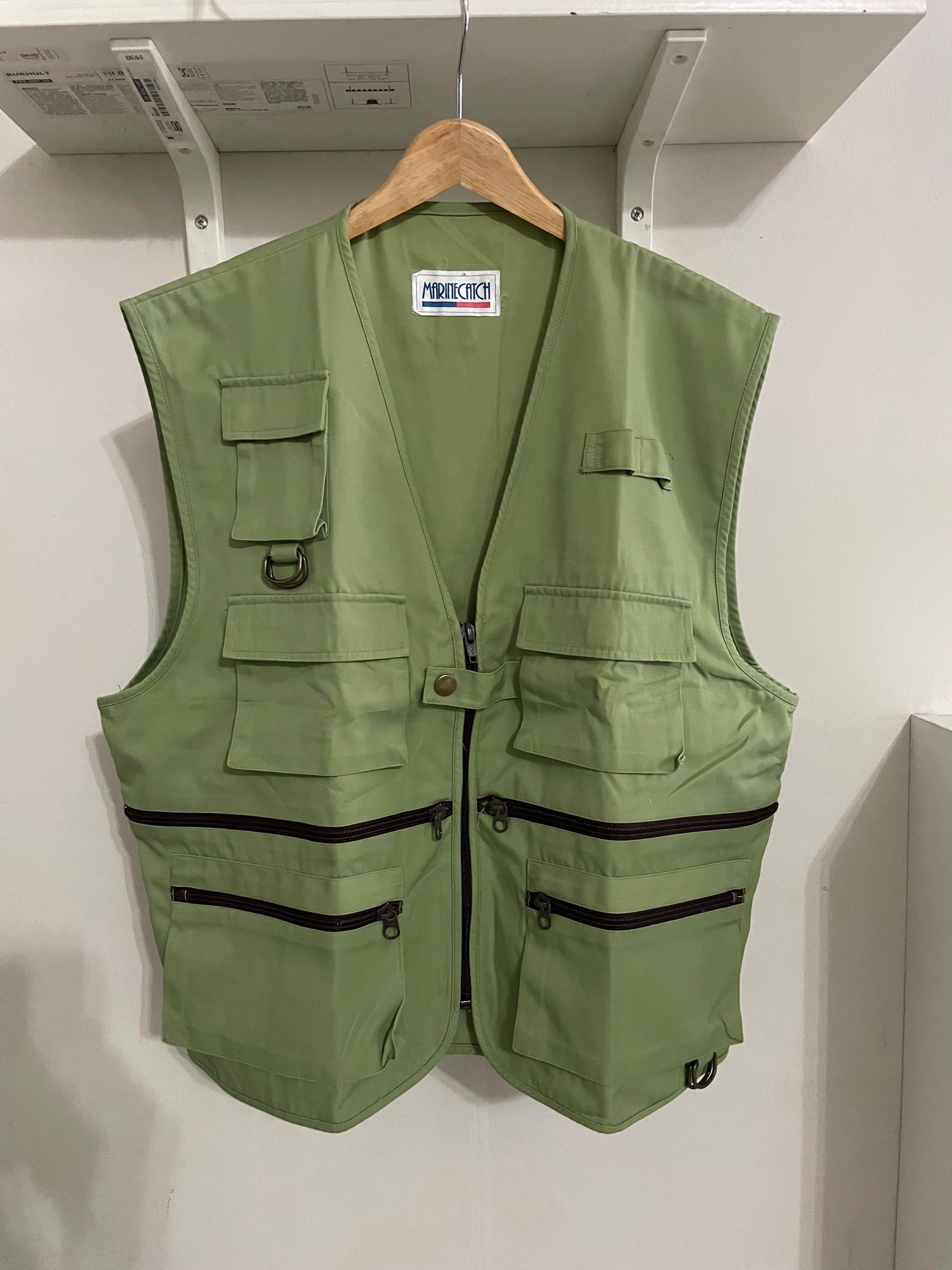 Vintage Green Vest Multi Pocket Japanese Vintage Fishing Outdoor Vest ...