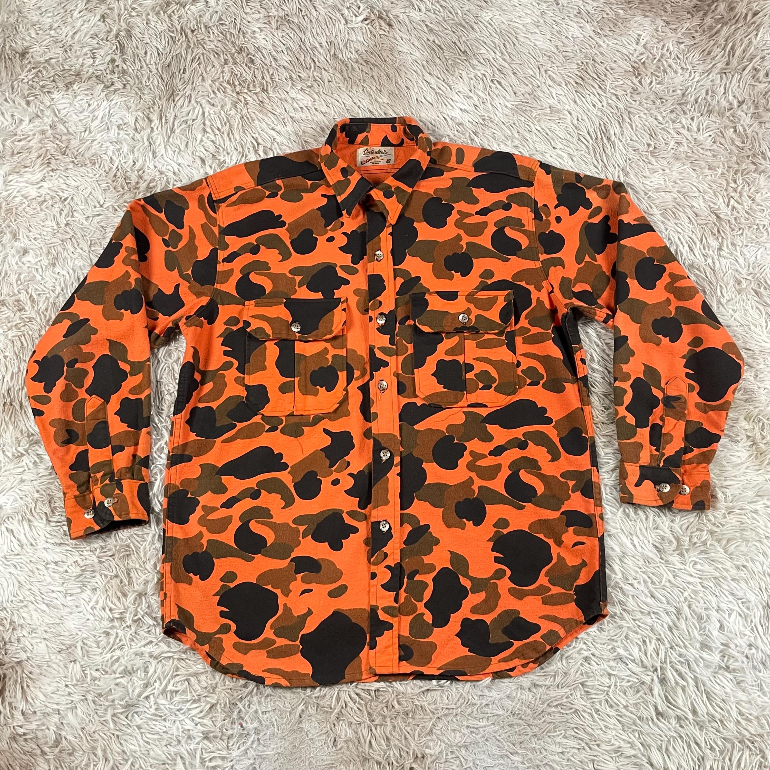Vintage Cabela's Orange Black Camouflage Shirt Size L Made in