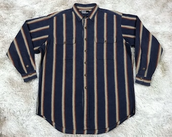 Polo Ralph Lauren Blue Vertical Stripe Shirt 2 Pockets Flannel Size Men's L Faded