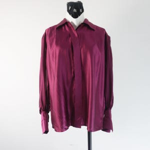 Vintage 90s Christian Dior Maroon Silk Satin Collared Buttons Blouse Shirt Made in Japan