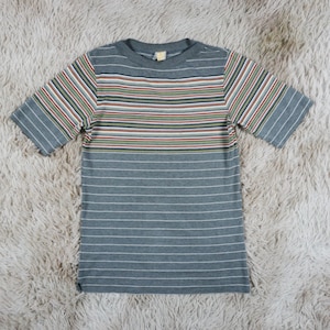 Vintage 80&#39;s Hang Ten Striped Gray Single Stitch Surf Tee 90s Short Sleeves T Shirt Size S M