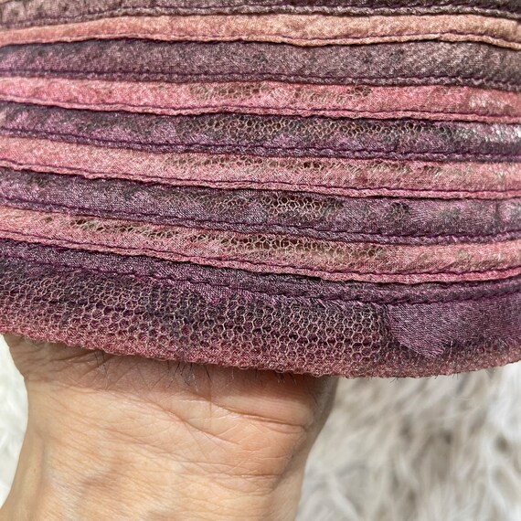 LANVIN Bucket Hat Silk Burgundy Stripe Floral Wom… - image 4