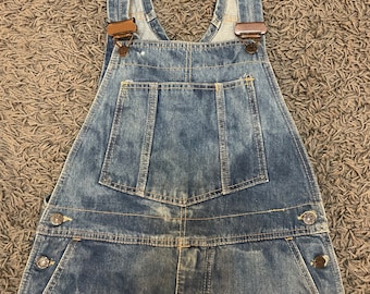 Vintage Bobson Bleach Denim Bib Overall Indigo Blue Jeans W 32