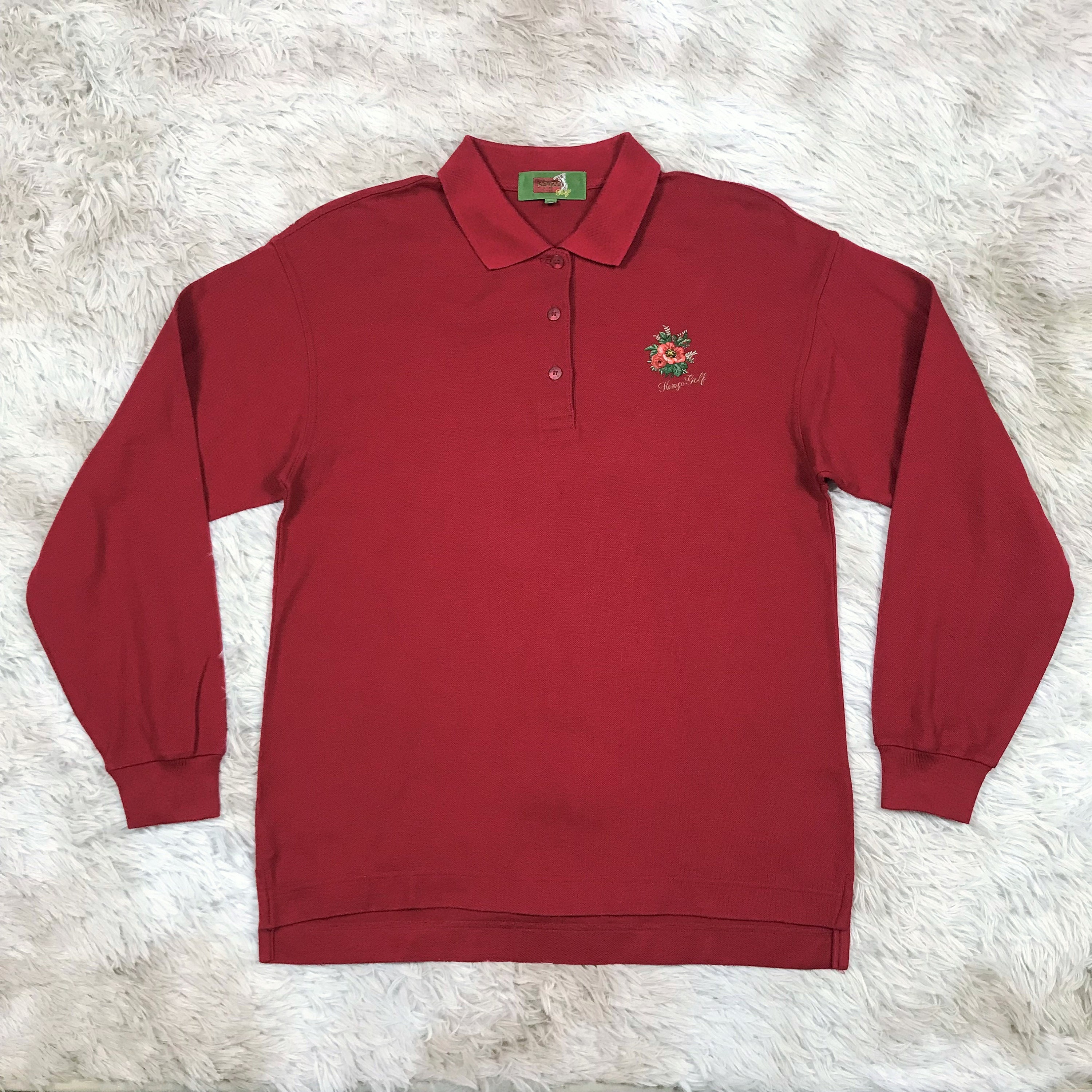 KENZO PARIS Dark Red Long Sleeve Combed Cotton Polo Shirt Etsy