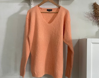 Ivy League Pure Wool Loose Sweater Light Orange Free Size Women's Large L