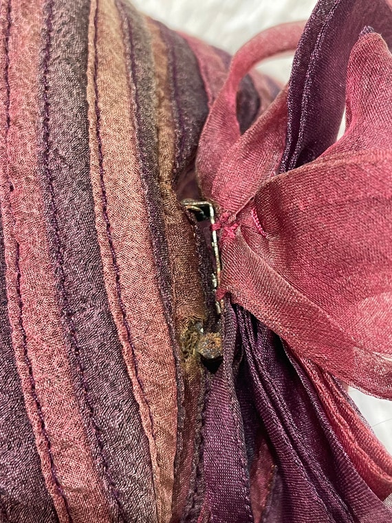 LANVIN Bucket Hat Silk Burgundy Stripe Floral Wom… - image 9