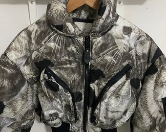 Hiromichi Nakano Cropped Bomber Jacket Gray Cat Print Women&#39;s S