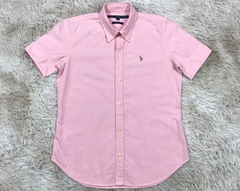 RALPH LAUREN Shirt Pink Chambray Short Sleeve Button Up Shirt Top Casual Size 9 Women's M