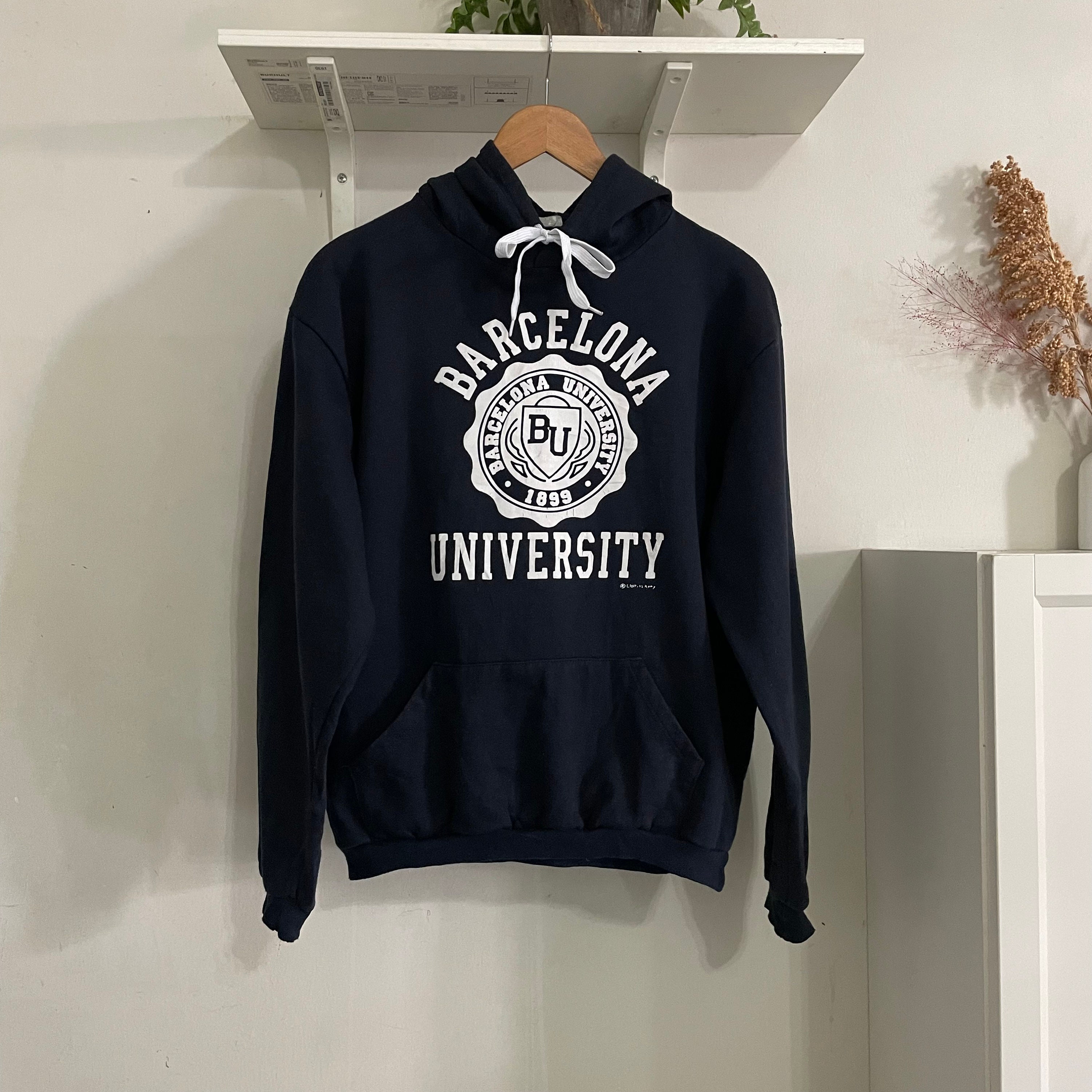 Vintage Barcelona University Hoodie Navy Blue Size M 50 Cotton 50 Polyester Etsy